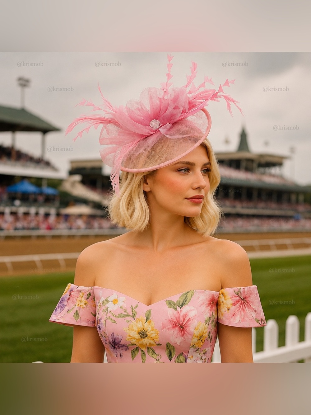 Kentucky Derby Hat KY Oaks Fascinator Elegant Pink Feather Statement Headwear